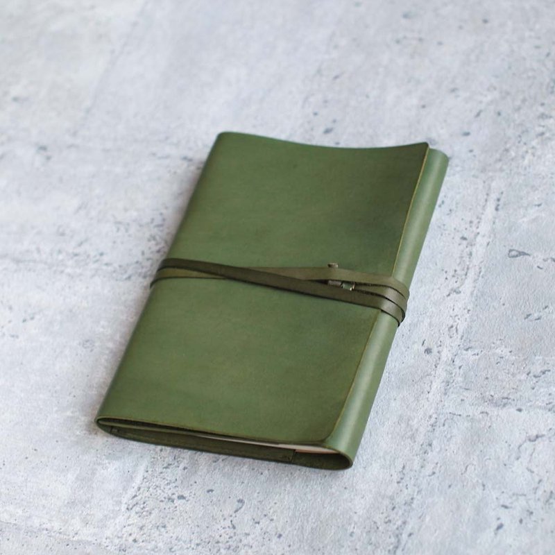 A5 真皮橄榄绿色真牛皮革笔记本/书套 - 笔记本/手帐 - 真皮 绿色