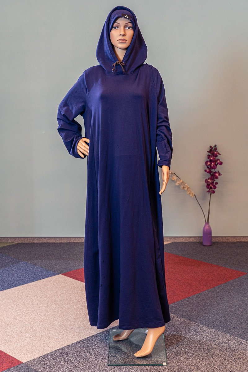 穆斯林超大连衣裙 / 运动蓝色连衣裙 / 长袖长裙 - 洋装/连衣裙 - 棉．麻 蓝色