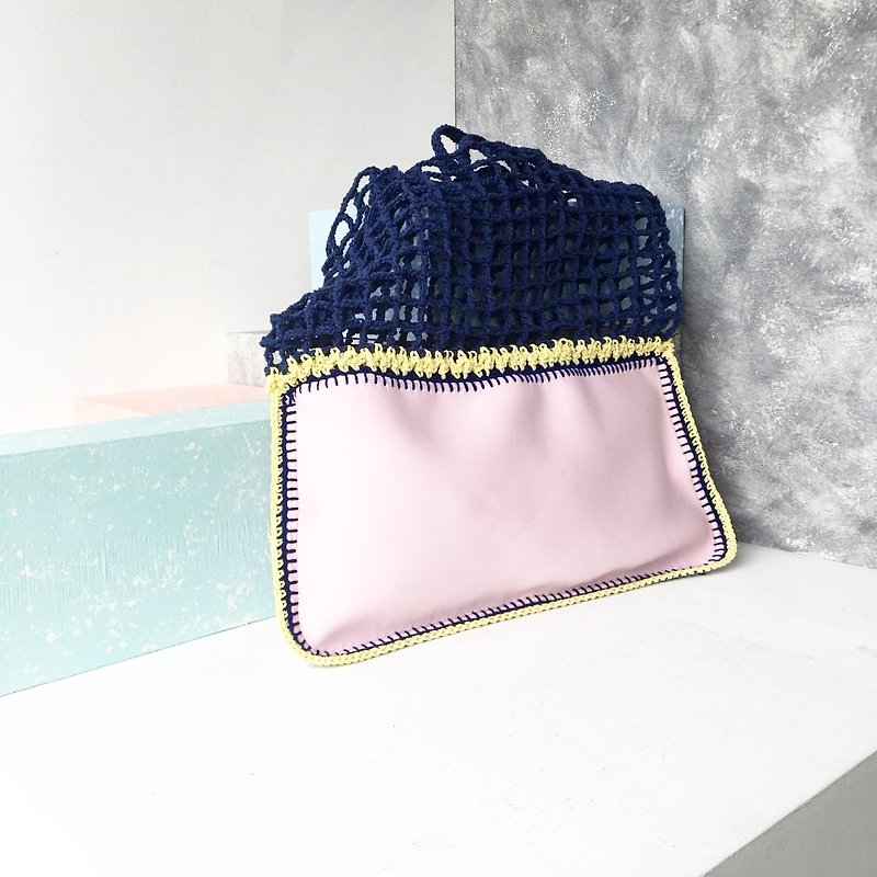Navy Pink Gradie crochet bag - 手提包/手提袋 - 棉．麻 粉红色