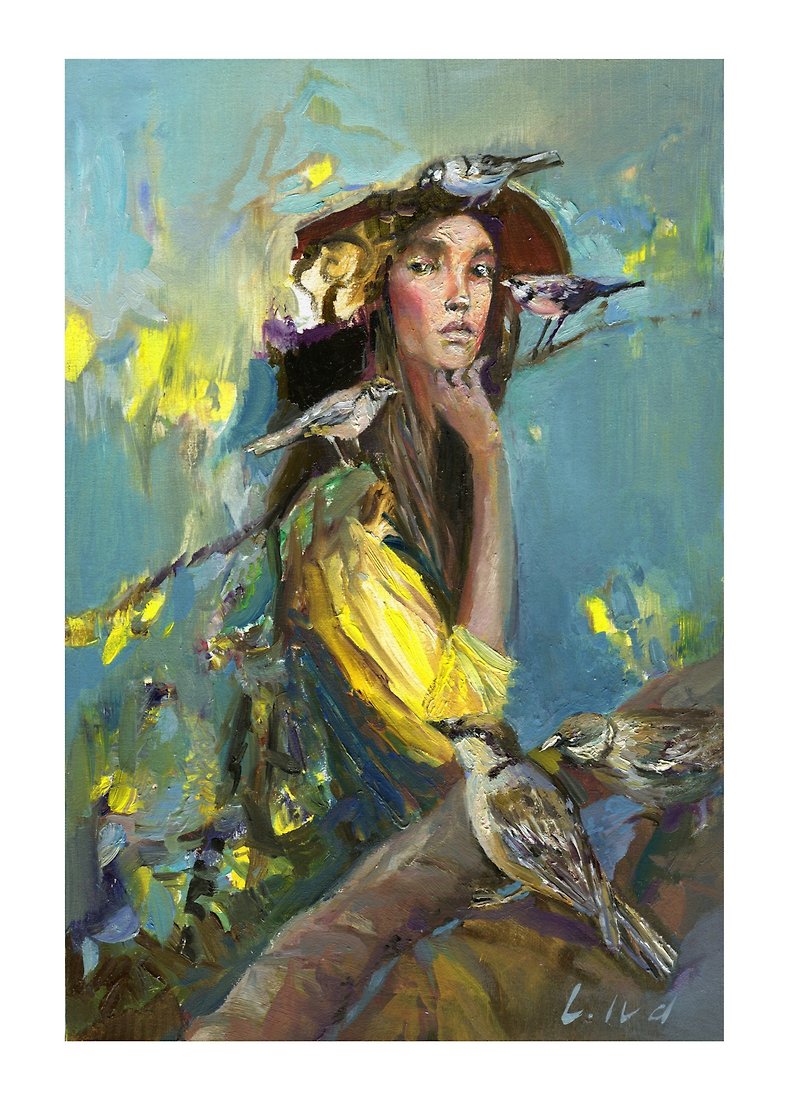 Women and birds/Oil Painting Wall Décor - 海报/装饰画/版画 - 其他材质 