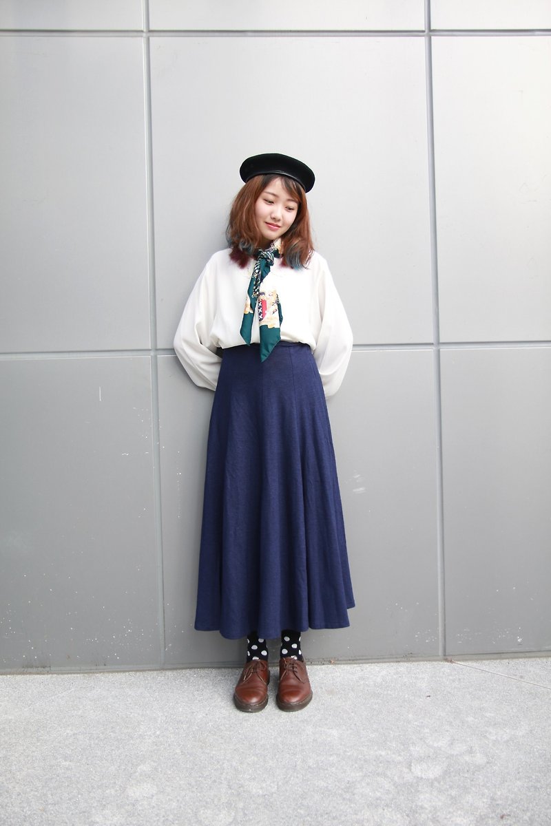 Back to Green::青玉蓝 圆裙 vintage dress (SK-07) - 裙子 - 聚酯纤维 蓝色