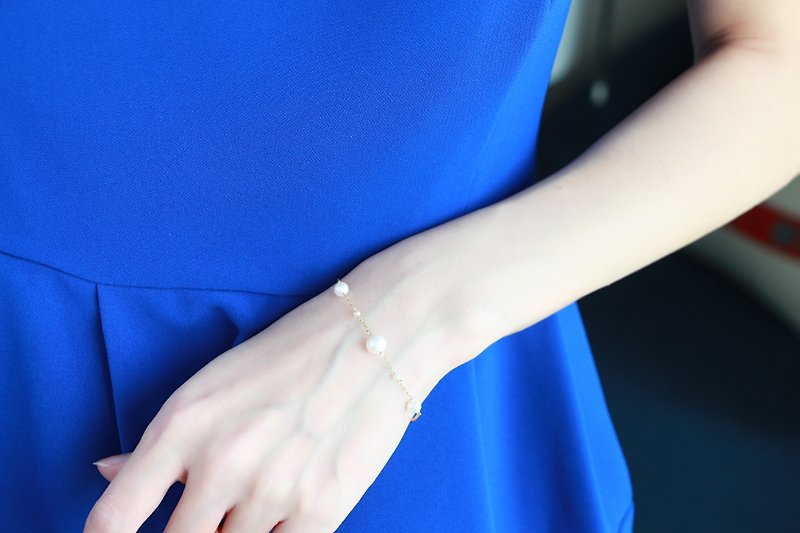 Simple bubble fresh water pearl bracelet-14kgf(size order) - 手链/手环 - 宝石 白色