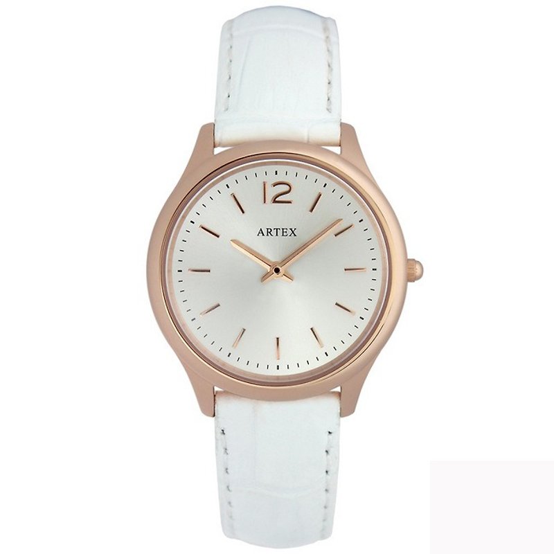 【即将完售5折】ARTEX 5605真皮手表-白/玫瑰金33mm - 女表 - 真皮 白色