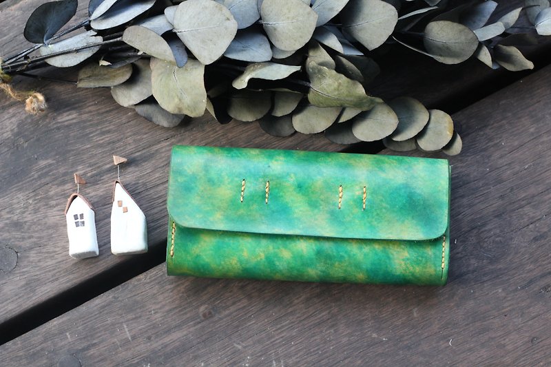 手风琴植鞣真皮长夹 - 心中美好的绿 -  清澈 - 皮夹/钱包 - 真皮 绿色