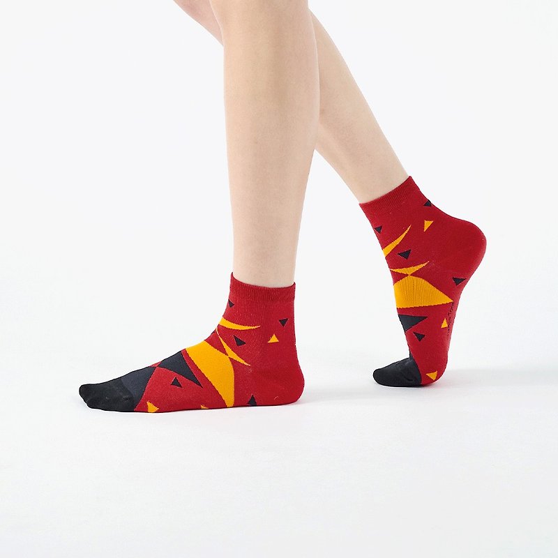 七巧板/红色(M)-MIT设计短筒袜 - 袜子 - 棉．麻 红色