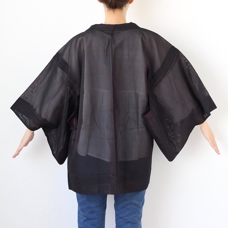 summer haori, kimono, kimono jacket, Kimono cover up, sheer kimono /3285 - 女装休闲/机能外套 - 聚酯纤维 黑色