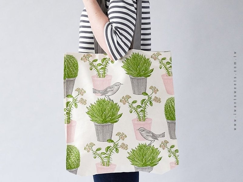 【英国糖果屋】T&P大容量手提袋-仙人掌与鸟 - 其他 - 其他材质 绿色