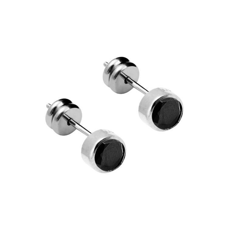 极简晶钻-黑色 纯钛耳针一对 不过敏钛 六色可选 买即赠钛贴两粒 - 耳环/耳夹 - 其他金属 黑色