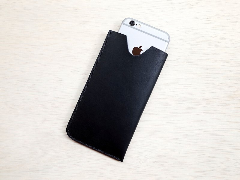 手缝植鞣革 _ iPhone 6手机套 / 4.7寸保护套 (14色/免费刻字) - 手机壳/手机套 - 真皮 黑色