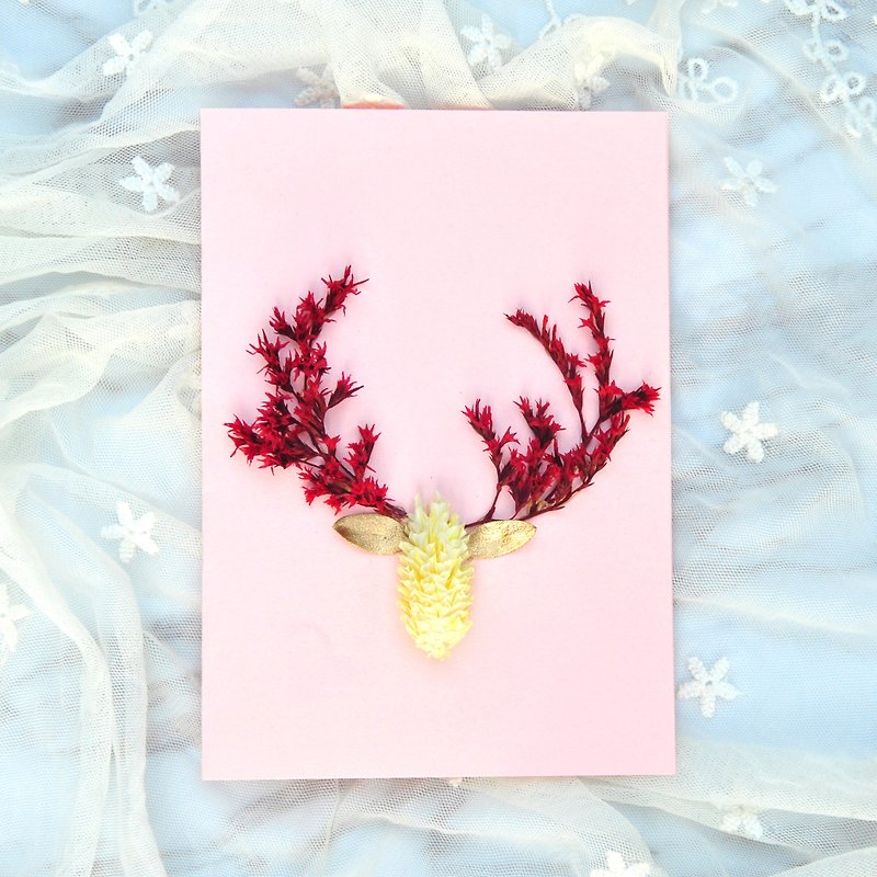 干燥花圣诞卡片-猜猜我是谁 麋鹿还是驯鹿 圣诞礼物 - 卡片/明信片 - 植物．花 红色