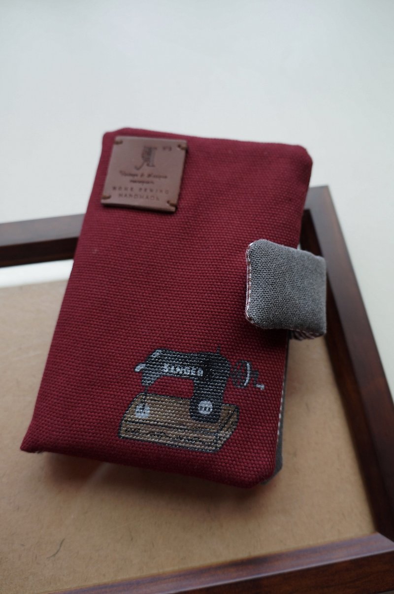 手绘古董缝纫机护照夹(酒红/灰)皮标以现货替代 - 护照夹/护照套 - 棉．麻 红色