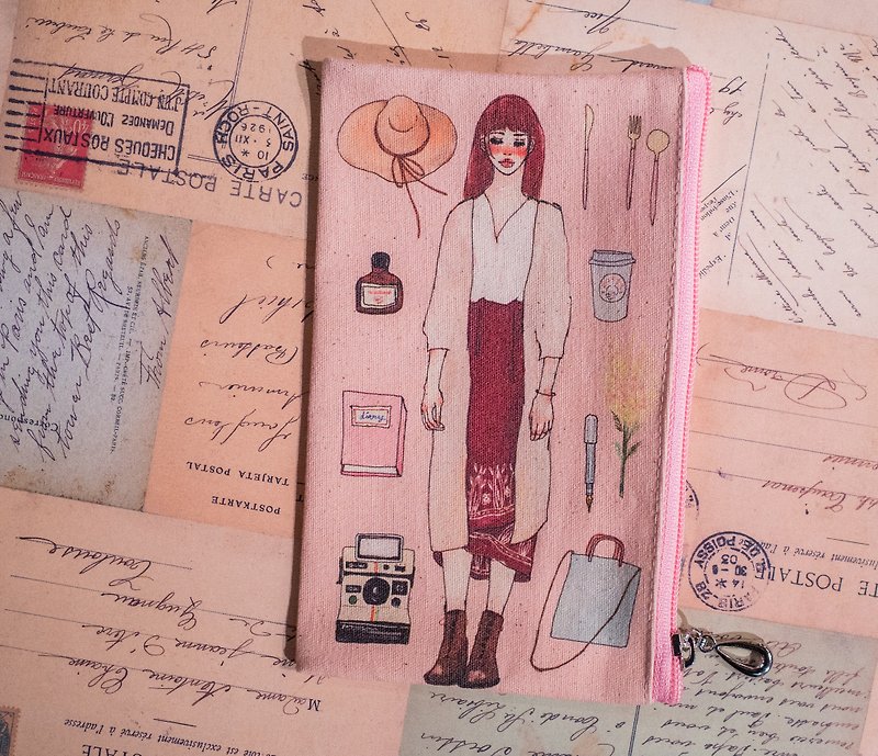 花桩女孩 帆布铅笔袋 - 铅笔盒/笔袋 - 棉．麻 粉红色