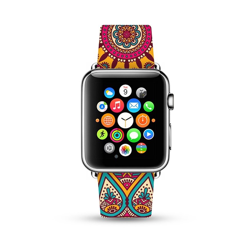 曼陀罗案图 Apple Watch 真皮手表带 38 40 42 44 mm -021 - 表带 - 真皮 橘色