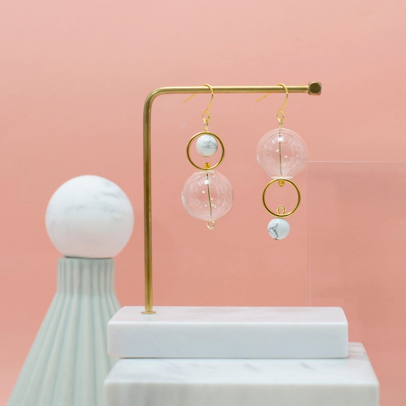 玻璃球云石小珠耳环 - 耳环/耳夹 - 玻璃 金色