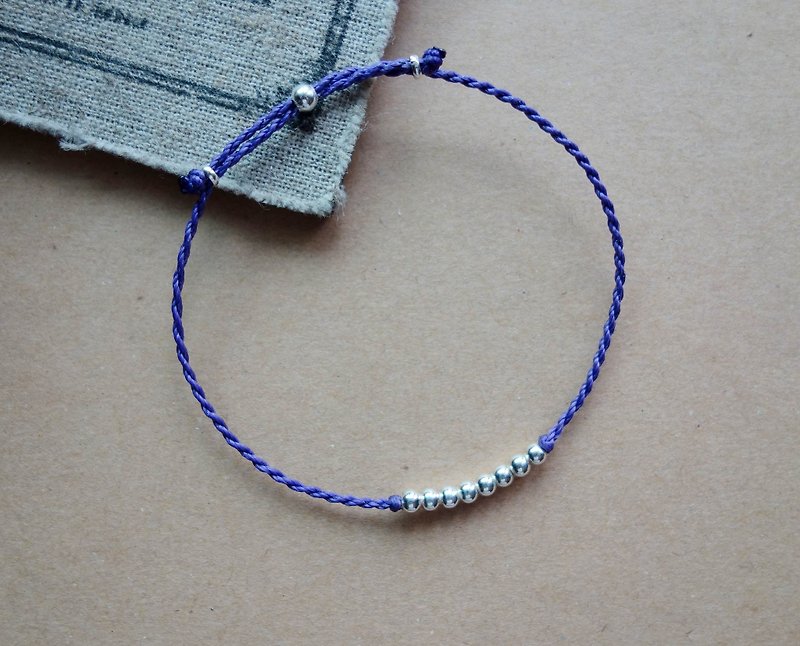 点点/ 巴西蜡线 /纯银 / 编织手链 / 925 silver bracelet / 脚链 - 手链/手环 - 其他金属 紫色