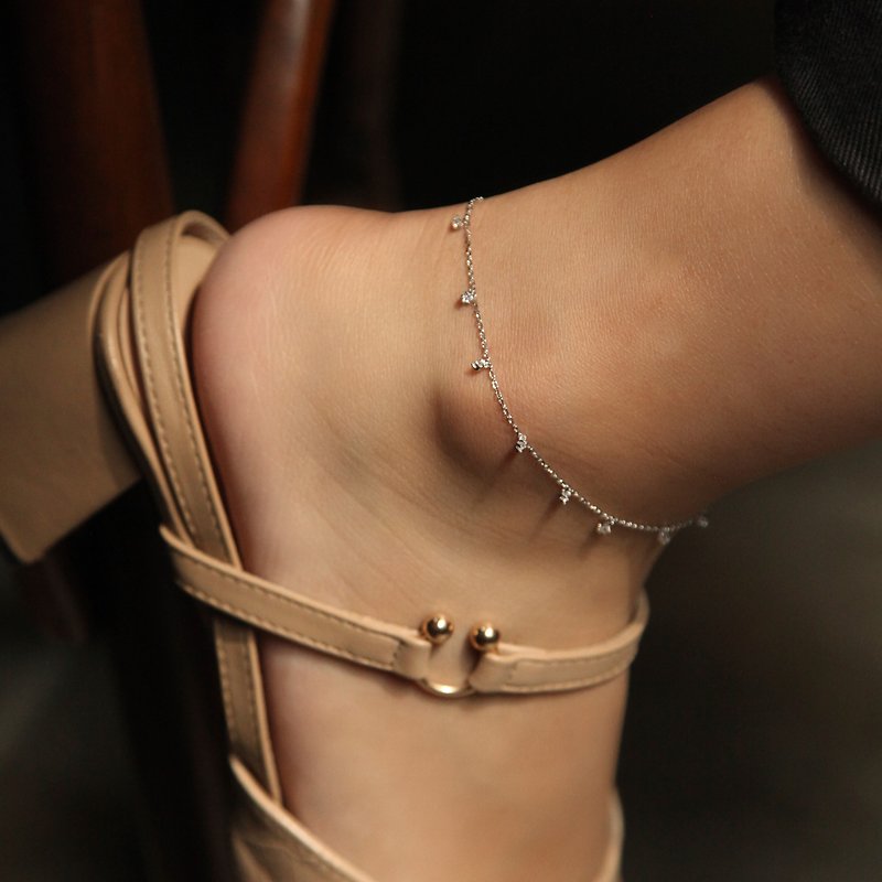 法式女伶纯银脚链 | 轻珠宝系列 | 浪漫。锁骨链。摇曳 - 脚链/脚环 - 纯银 