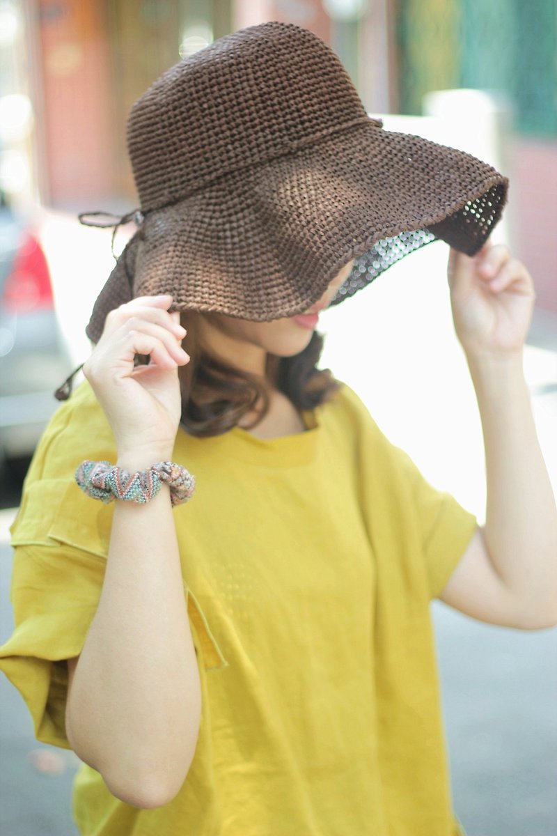 【好日手作】夏季法式编织草帽 - 帽子 - 纸 咖啡色