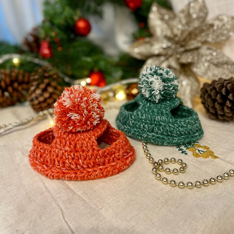 猫咪圣诞毛球帽 同色款 - 衣/帽 - 棉．麻 红色