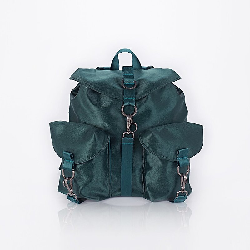 【Mell】Military Backpack 简约 绸缎 墨绿 军装 双肩包 背包 - 侧背包/斜挎包 - 其他材质 绿色