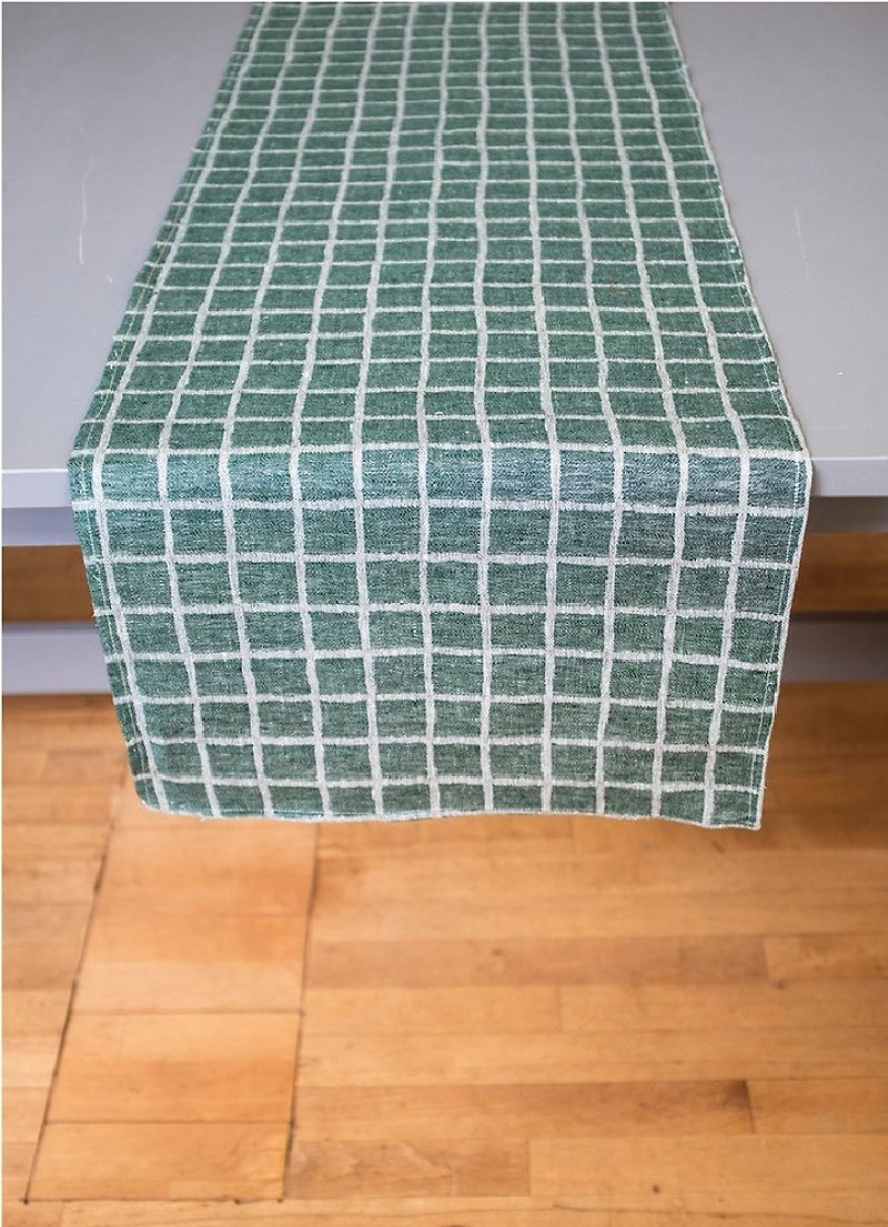 北欧风设计师款 – 格子桌旗, 墨绿 Rutig Table Runner, Green - 餐垫/桌巾 - 棉．麻 绿色