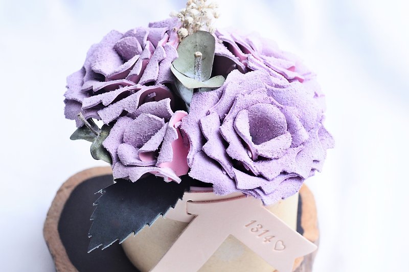 皮革玫瑰花盒 薰衣草粉红 皮革材料包 情人节 免费刻名 Rose - 皮件 - 真皮 紫色