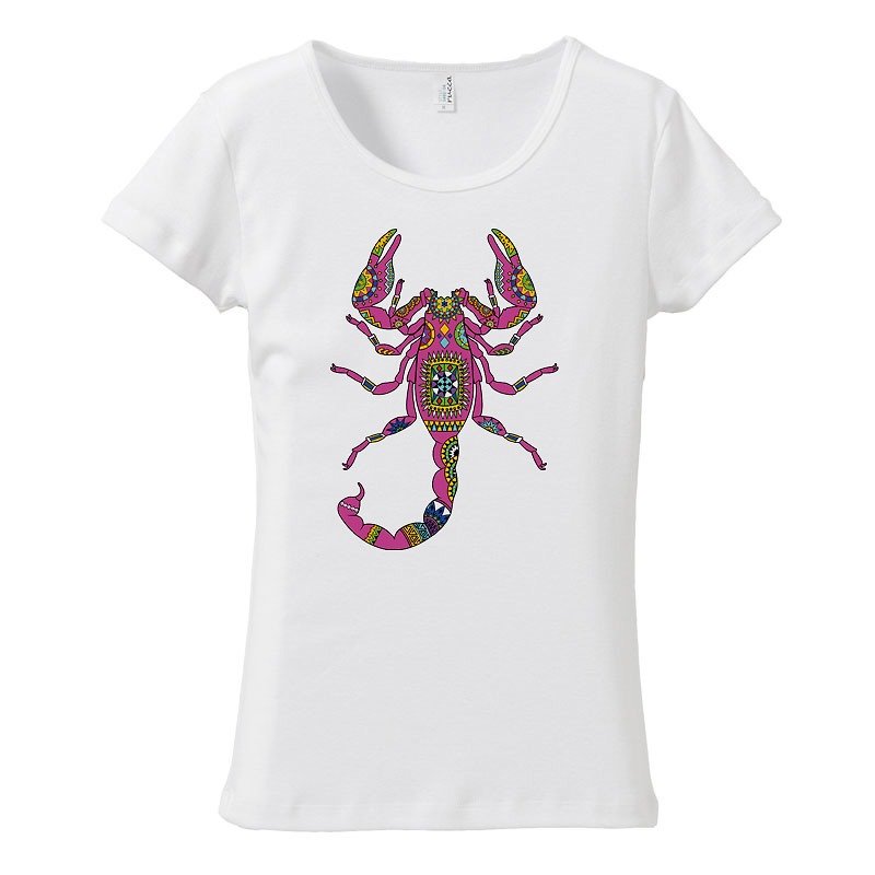 [レディースTシャツ] Ethnic scorpion - 女装 T 恤 - 棉．麻 白色