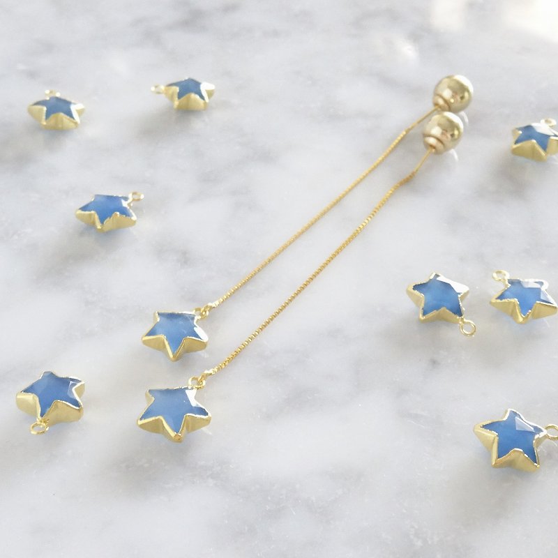 14kgf Blue Chalcedony STAR american pierced earrings - 耳环/耳夹 - 宝石 蓝色