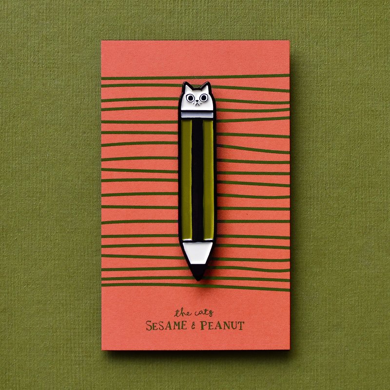 铅笔猫猫金属别针 - 徽章/别针 - 其他金属 绿色