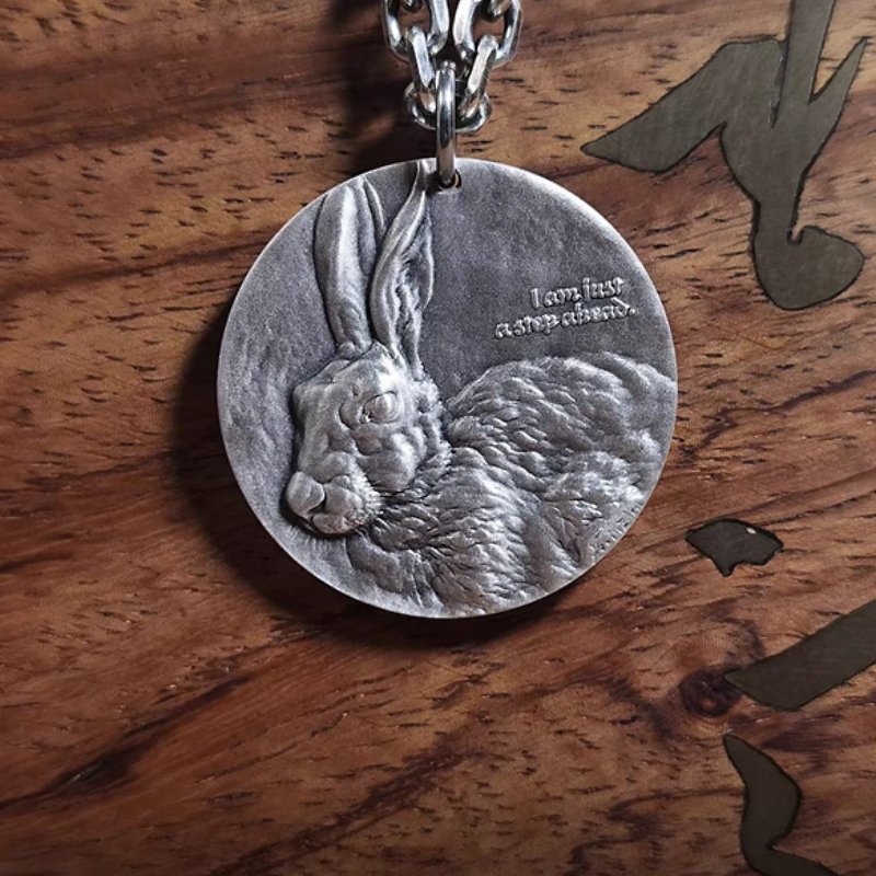 十二生肖 纯银项链 纪念币 吊坠 雕刻 开运 个性 礼物 兔 挂件 - 项链 - 纯银 