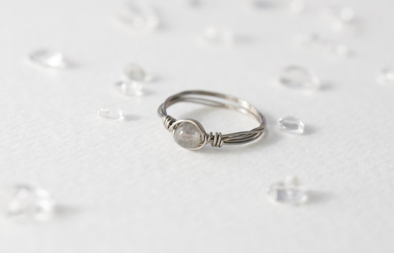 8月诞生石   3.5mm拉长石戒指　钛色男款　中性 - 戒指 - 宝石 灰色