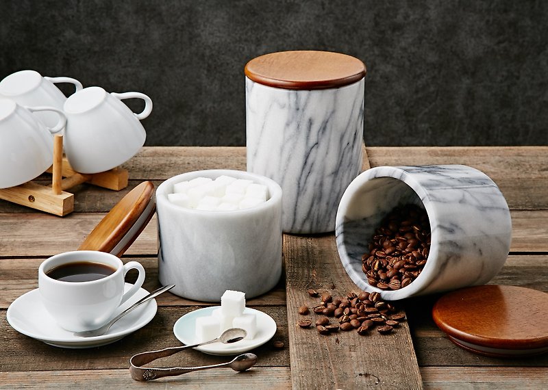 大理石密封罐 Storage Jar【大】12x16cm - 咖啡杯/马克杯 - 石头 白色