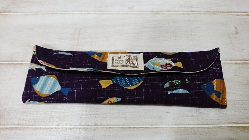 日本风拼贴图纹筷套/餐具袋/收纳袋 - 筷子/筷架 - 棉．麻 紫色