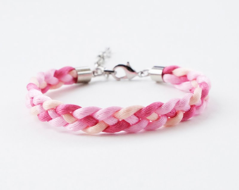 Pink braided mini bracelet - 手链/手环 - 其他材质 粉红色