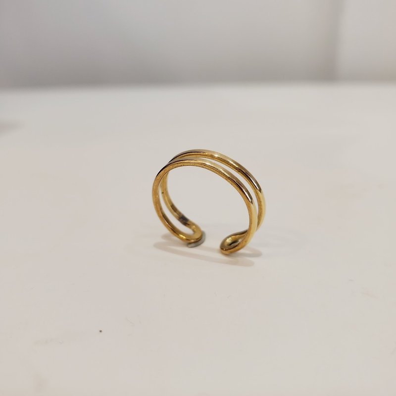 【戒指】黄铜-双层活动开口戒指-母亲节/毕业礼物/情人节礼物 - 戒指 - 铜/黄铜 金色