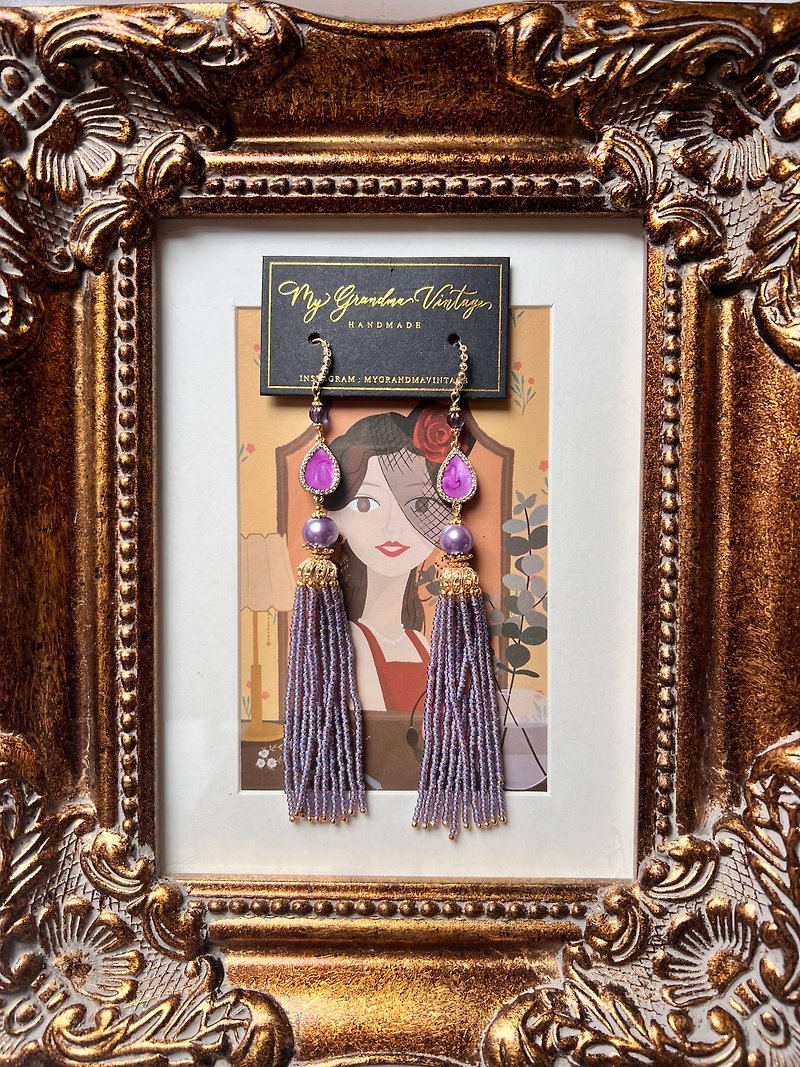独家货品  日本米珠 幻彩紫 耳环 圣诞礼物 结婚耳环 - 耳环/耳夹 - 其他材质 紫色
