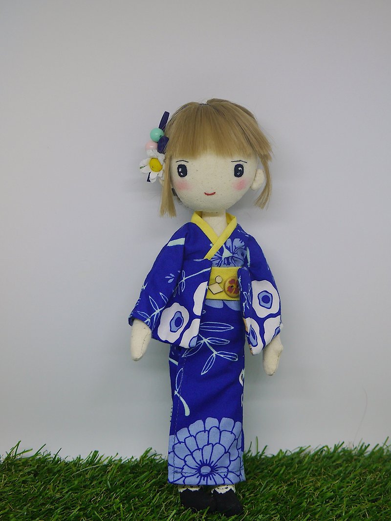 Handmade doll- Cute Girl in Blue Kimono - 玩偶/公仔 - 棉．麻 