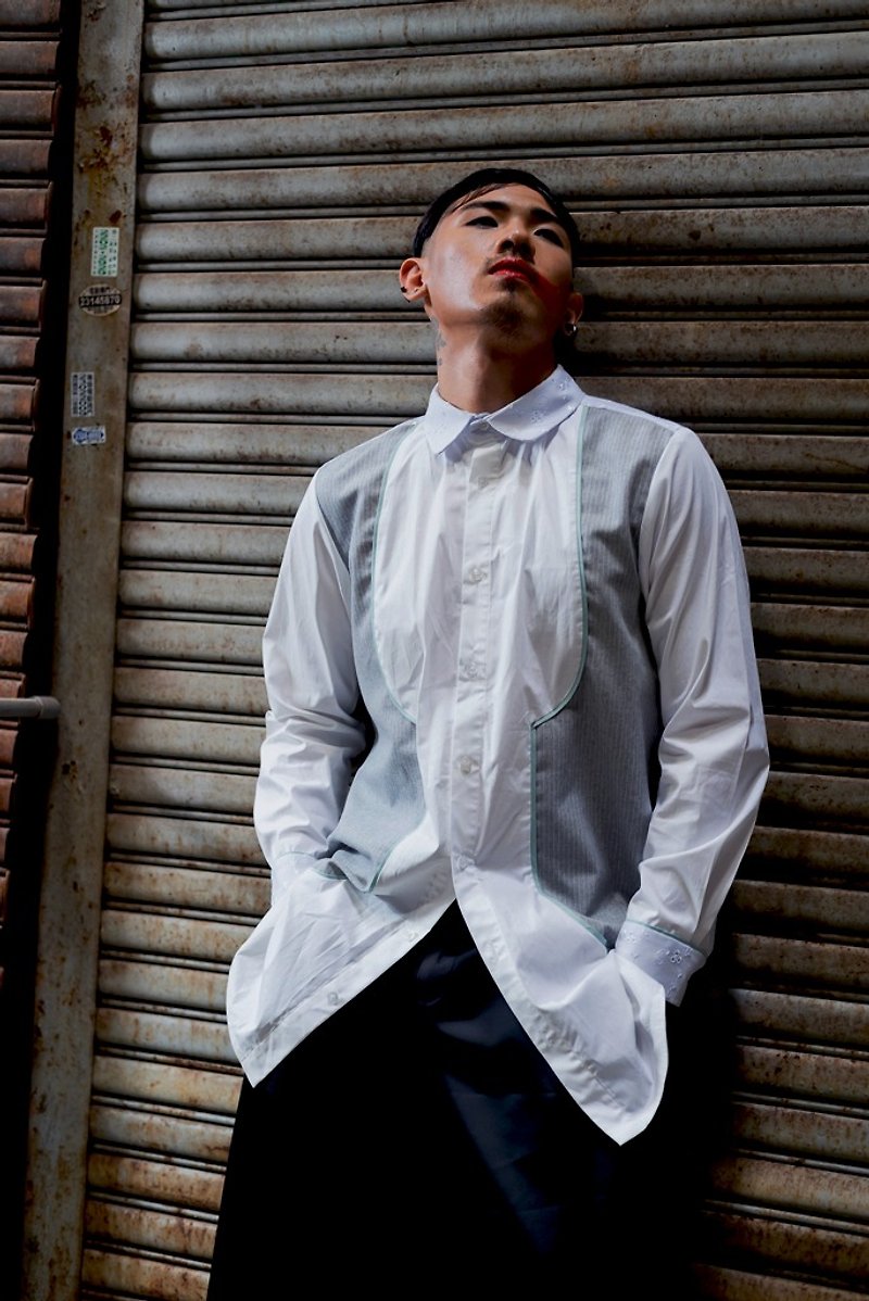 西装料拼接衬衫(162T01) - 男装衬衫 - 棉．麻 白色