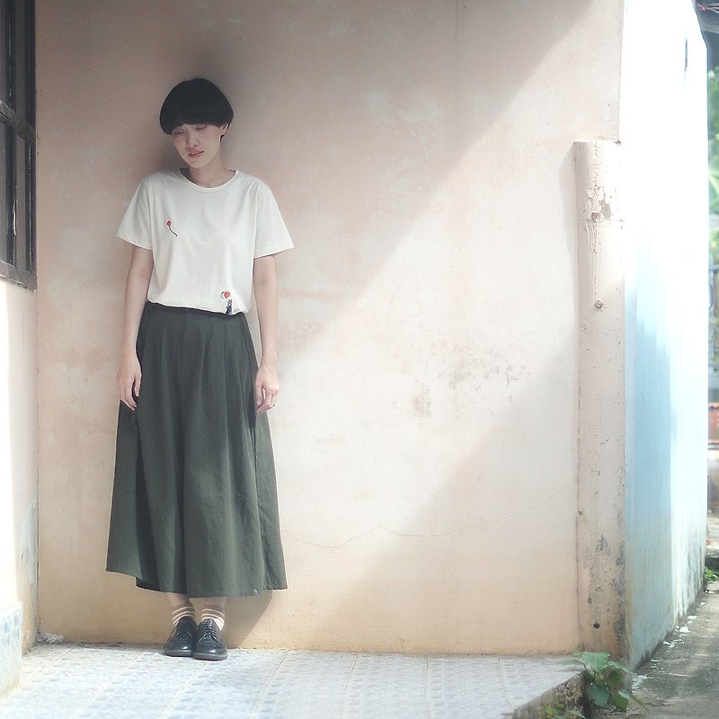 cotton wide pants : khaki - 女装长裤 - 棉．麻 绿色