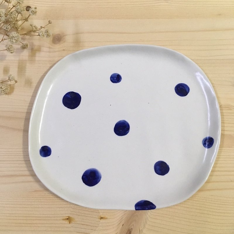 陶盘-蓝色圆点点 - 浅碟/小碟子 - 陶 蓝色