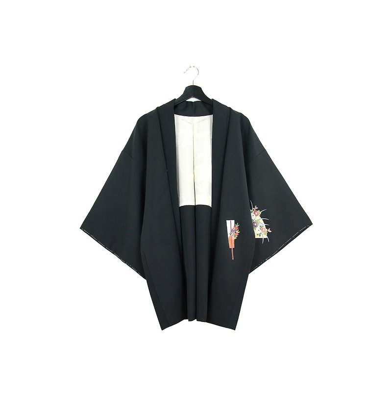 Back to Green::日本带回和服 羽织 缤纷 花 扇 //男女皆可穿// vintage kimono (KI-154) - 女装休闲/机能外套 - 丝．绢 