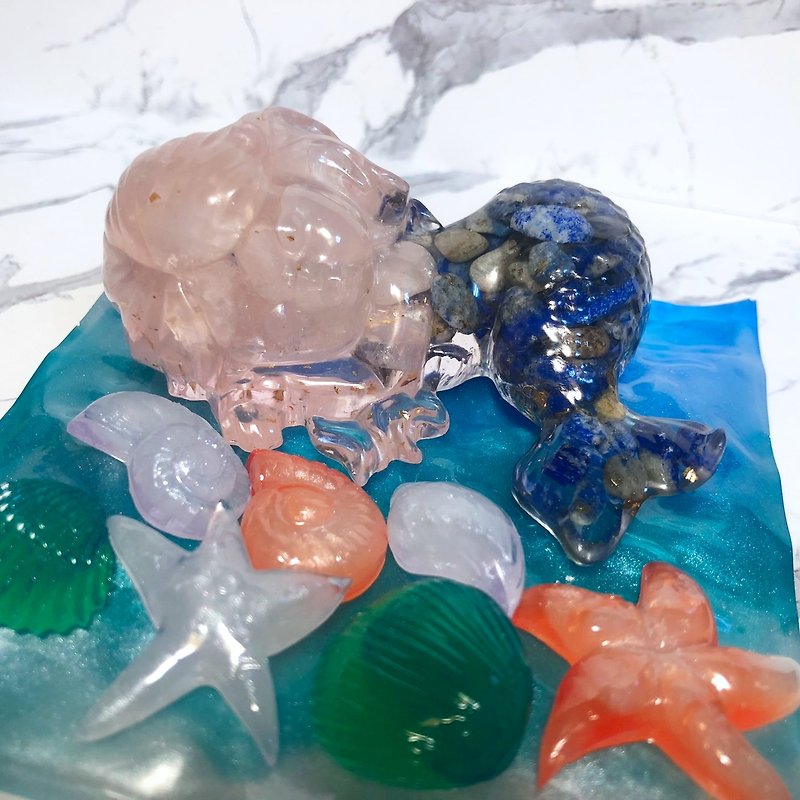 夏季礼盒-人鱼 | 含美人鱼、贝壳*7、海洋板块 | 水晶滴胶摆饰 - 摆饰 - 水晶 蓝色