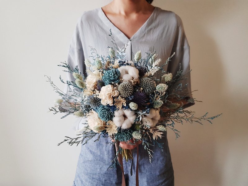 干燥捧花 | 蓝色系棉花干燥花 | 新娘捧花 | 拍照捧花 - 干燥花/捧花 - 植物．花 蓝色