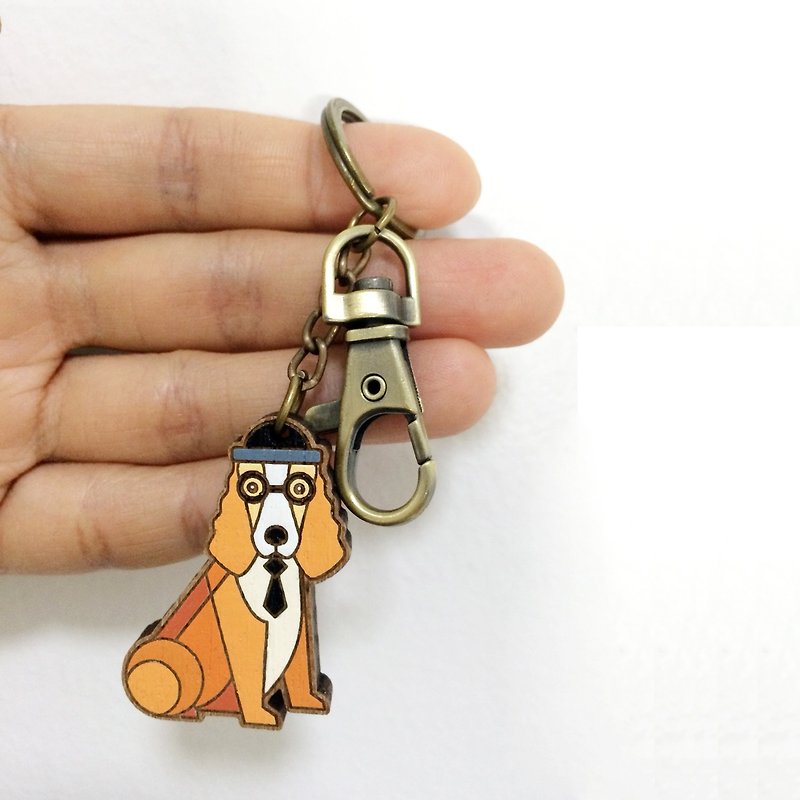 Wooden keyring gentlemen dog english cocker - 钥匙链/钥匙包 - 木头 橘色
