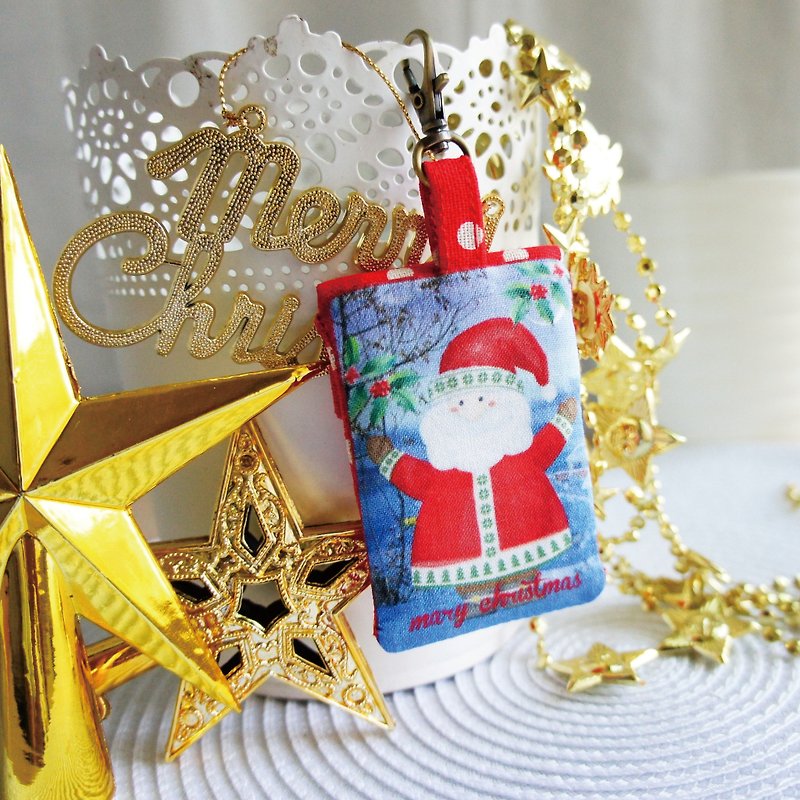 Lovely【日本布订制】圣诞老人方型平安袋、诗签福袋、小饰品袋 - 平安符/符袋 - 棉．麻 红色