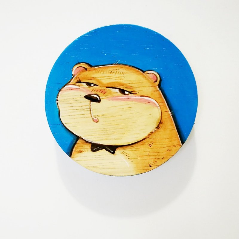 Bear Magnet Hand Painting on wood. - 海报/装饰画/版画 - 木头 橘色