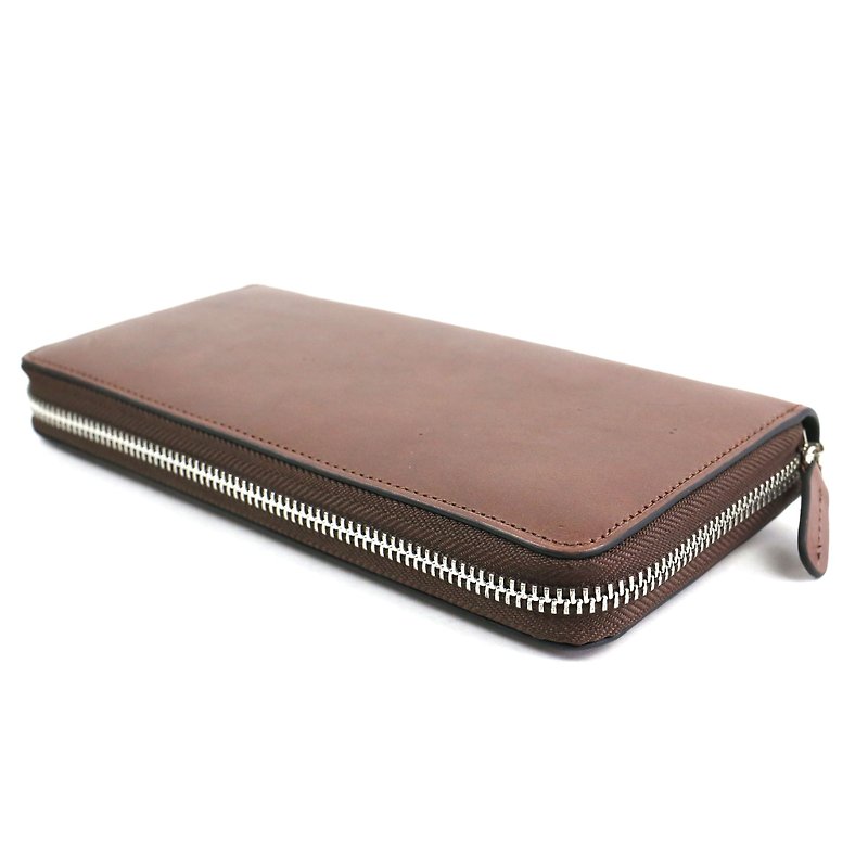 Woman zip leather wallet /Brown - 皮夹/钱包 - 真皮 咖啡色