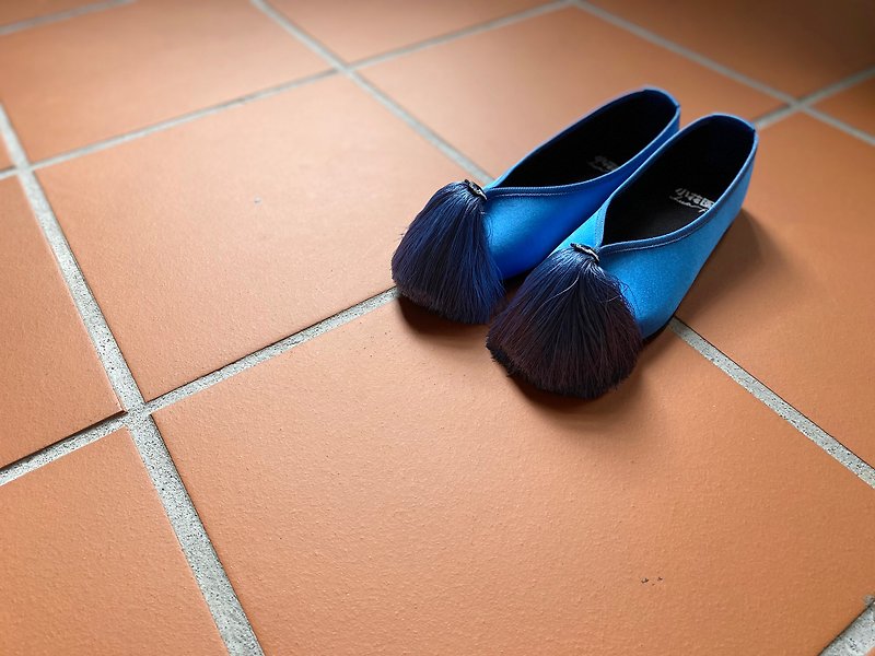 流苏鞋 (蓝色) - 芭蕾鞋/娃娃鞋 - 棉．麻 蓝色
