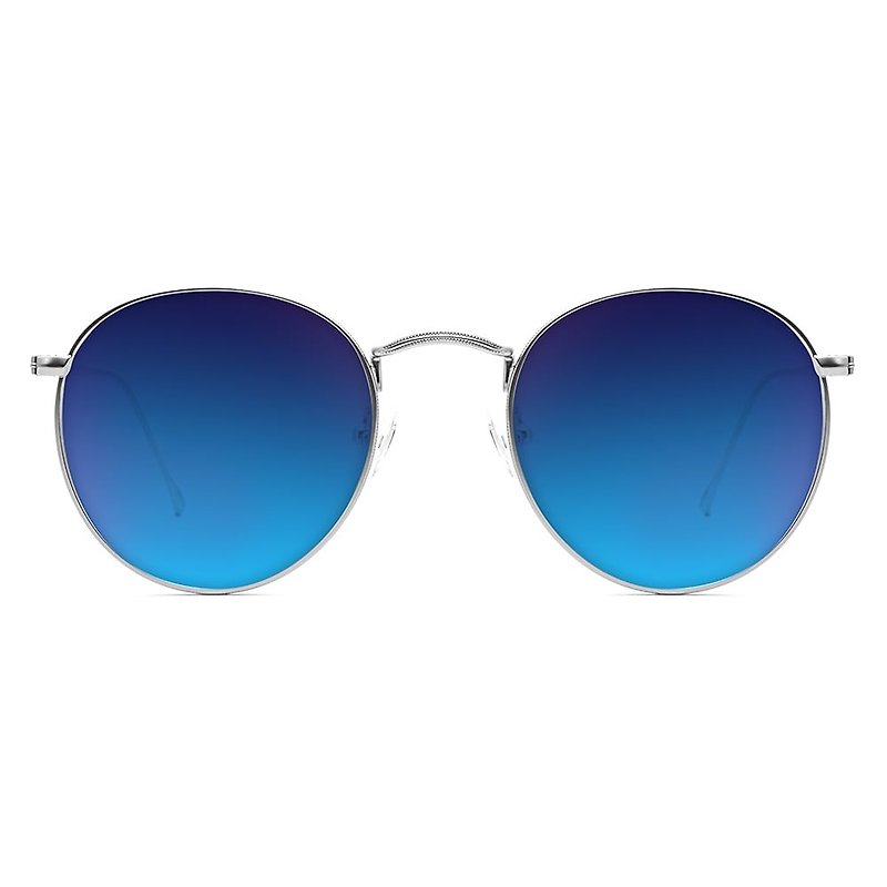 墨镜|太阳眼镜|超轻量银色圆框蓝色水银镜片|意大利设计|金属镜框 - 眼镜/眼镜框 - 不锈钢 银色