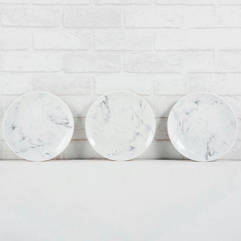 大理石纹20厘米瓷制圆盘三件组 - 浅碟/小碟子 - 瓷 白色