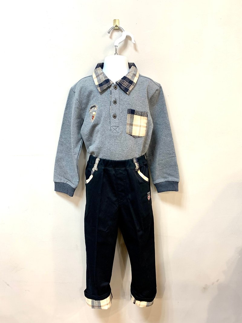 【童装送礼】KP 正式休闲皆适合 男童套装组 - 童装上衣 - 棉．麻 灰色